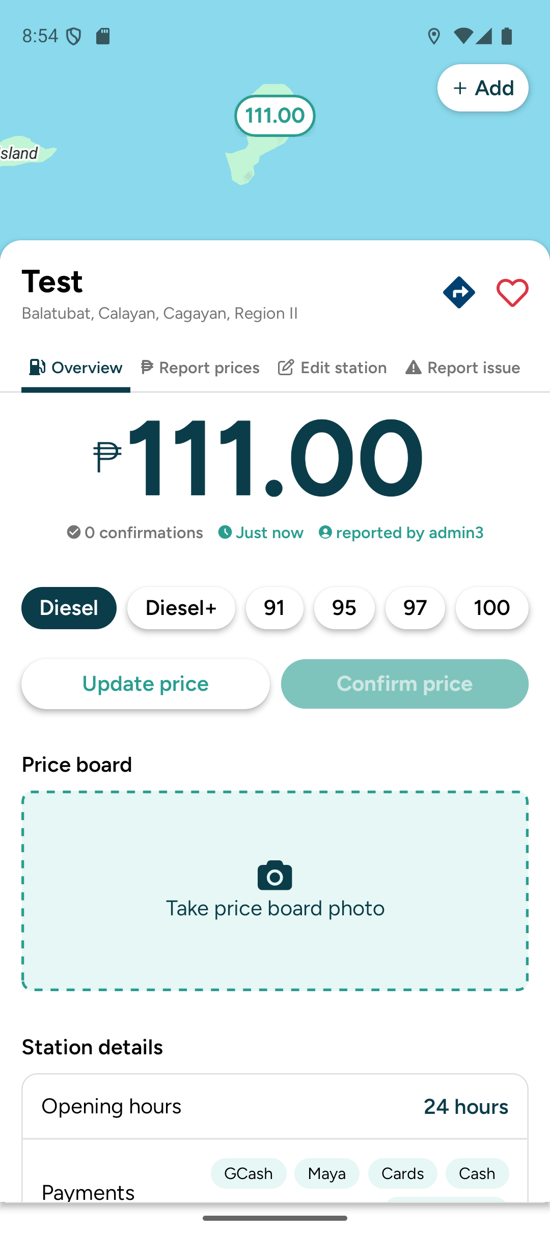 Confirm fuel price