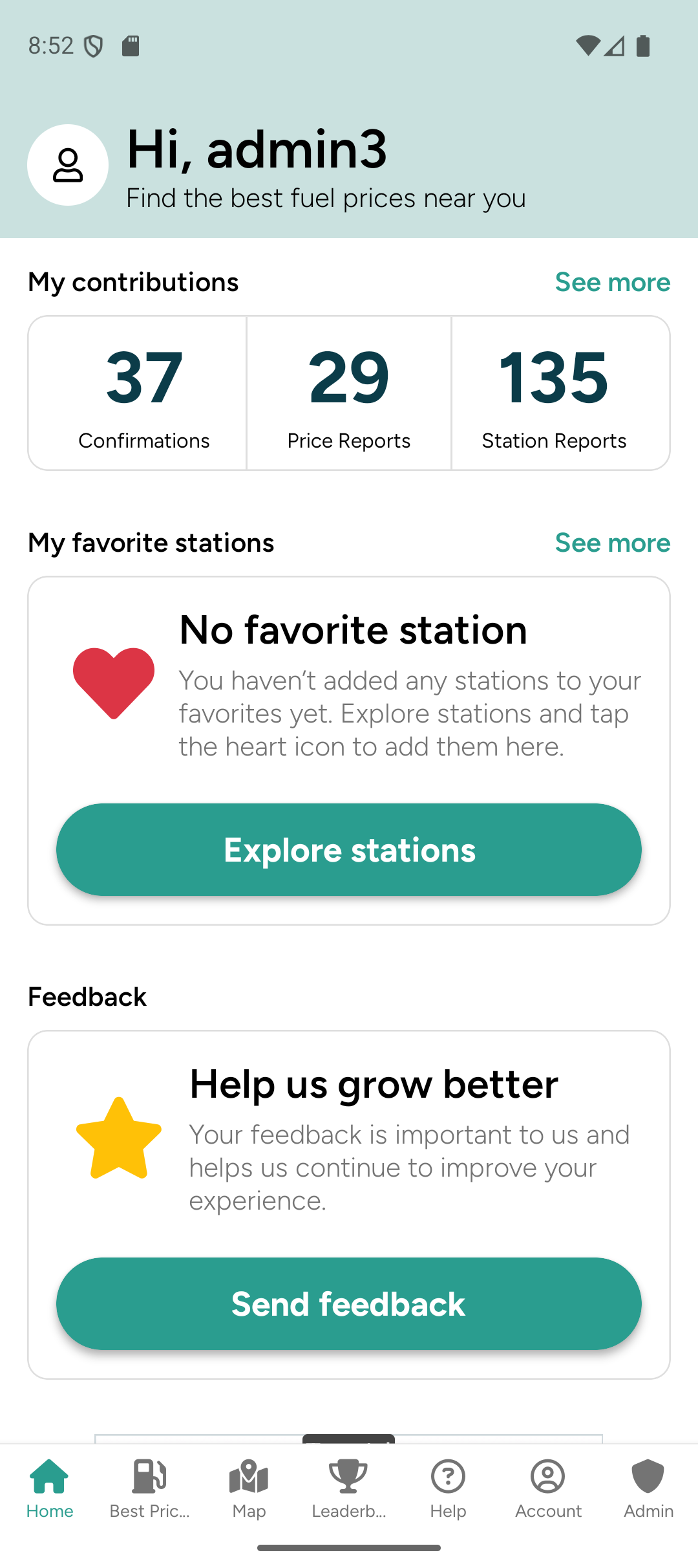 Home dashboard showing community contributions